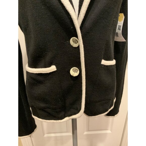 Moth Black Knit Single Button Closure W/ White Trim, Size Medium - Picture 3 of 8